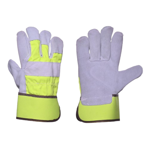 Hi-Viz Yellow Cow Split Leather Double Palm Work Gloves Good American Safety Supplies