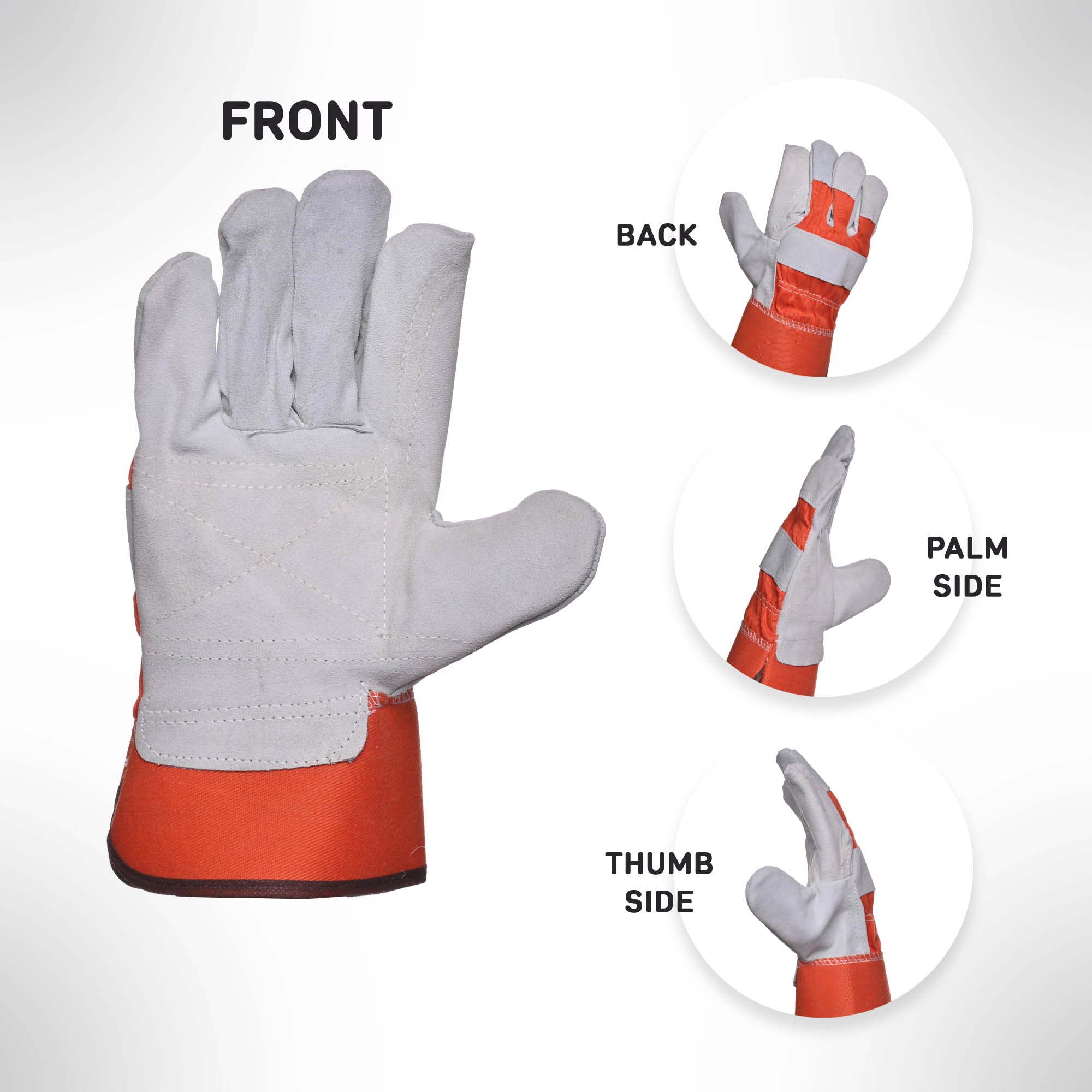 Orange Cow Split Leather Palm Work Glove Good American Safety Supplies