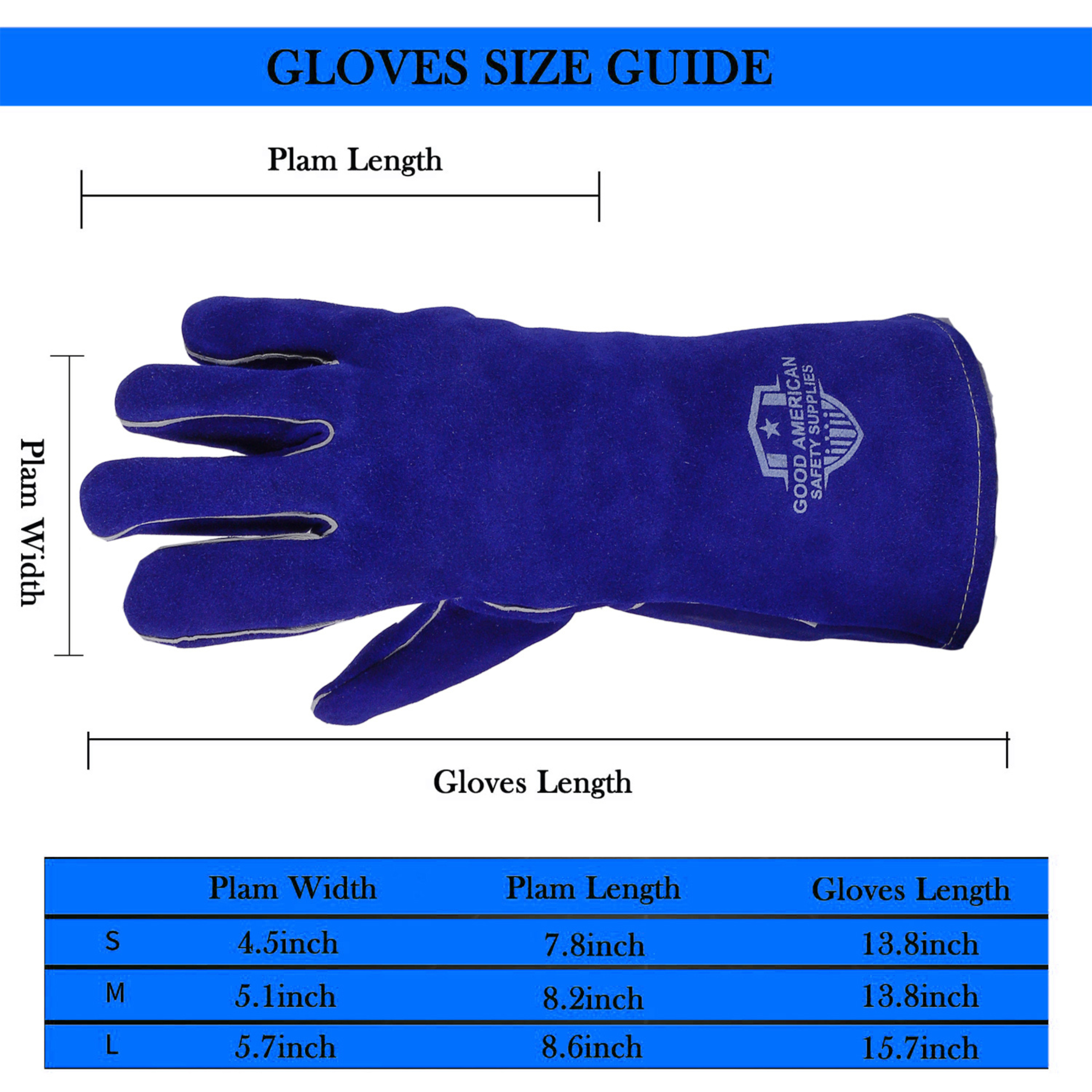 Premium Blue Cow Leather Welding Gloves Good American Safety Supplies