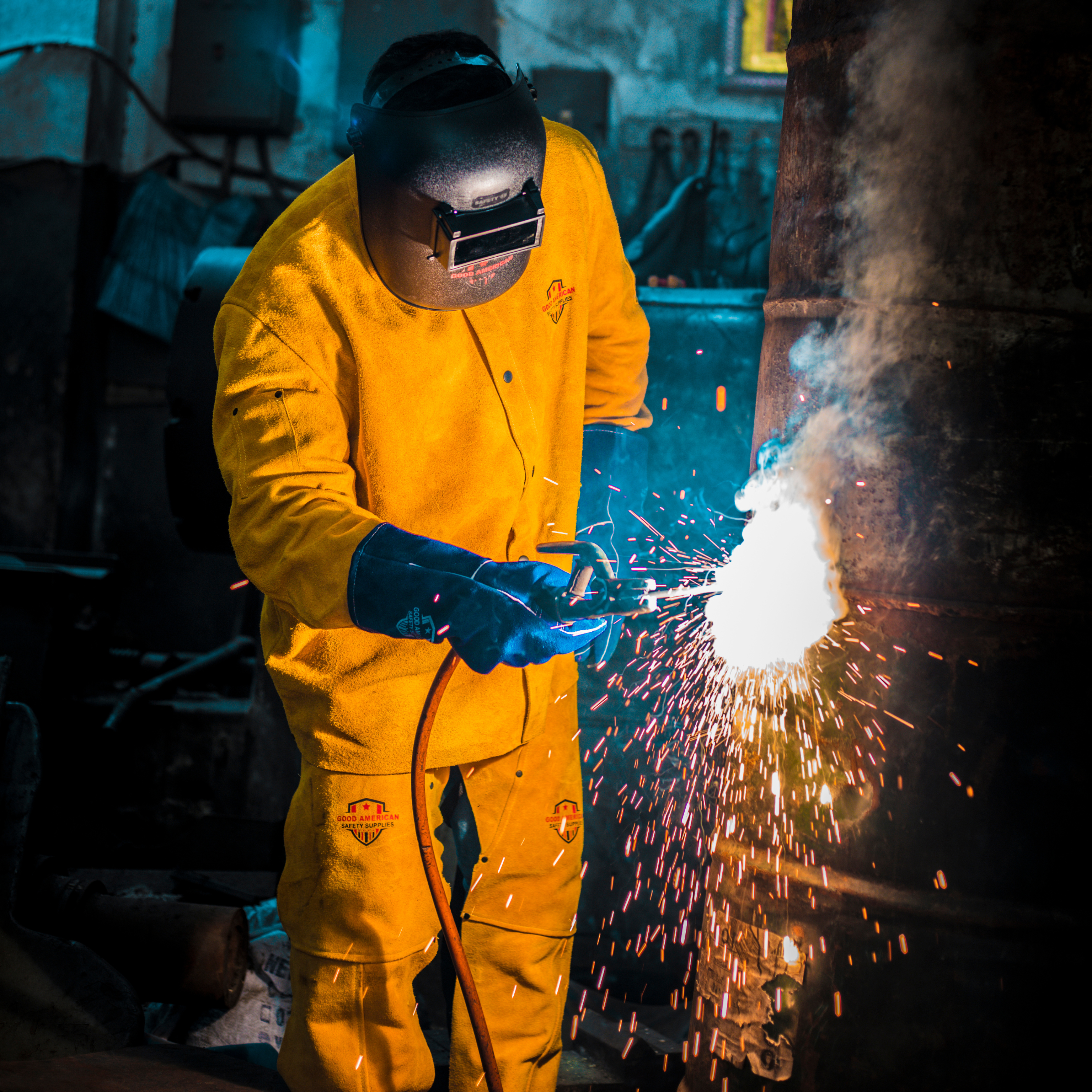 Premium Blue Cow Leather Welding Gloves Good American Safety Supplies