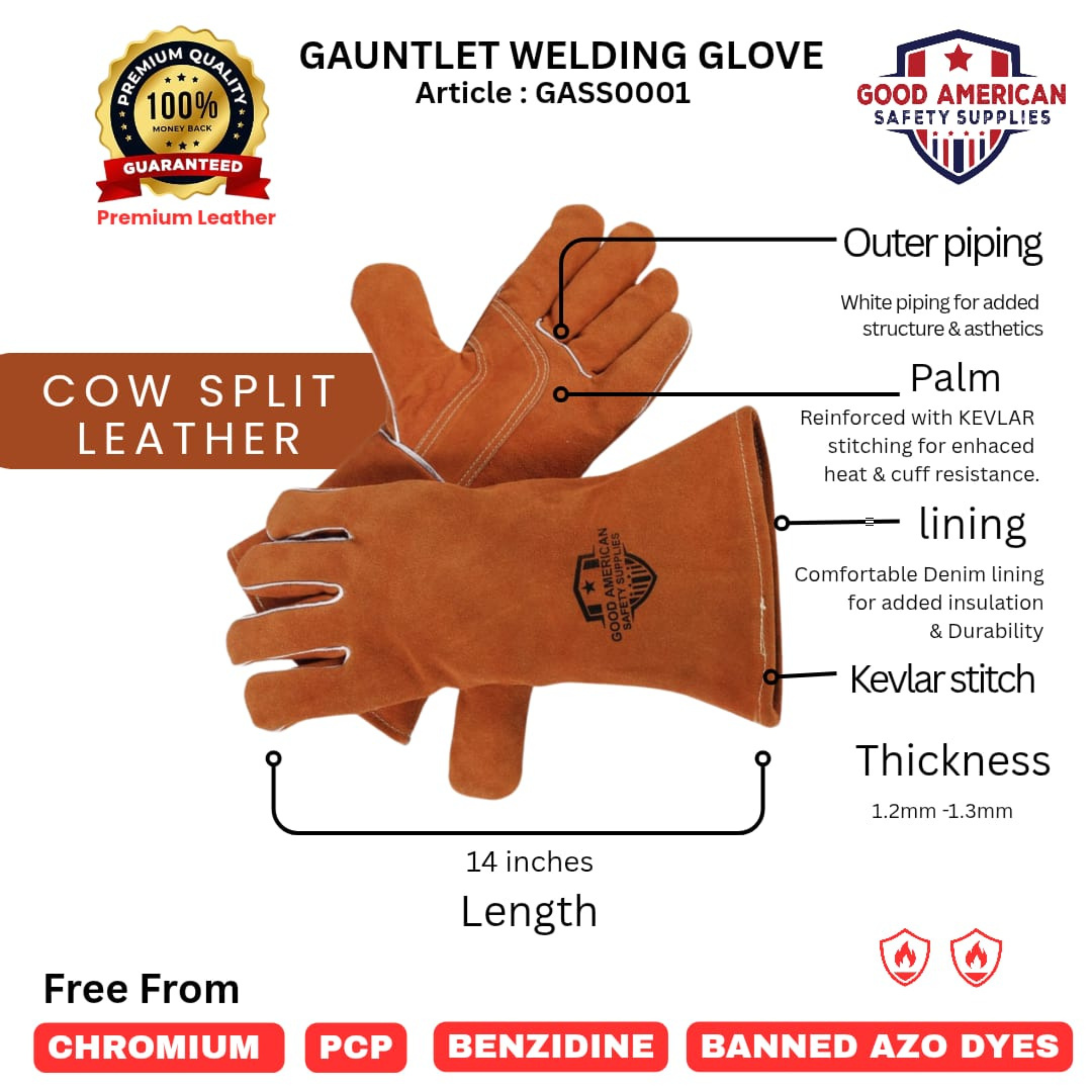 TIG Brown Leather Welding Gloves Good American Safety Supplies