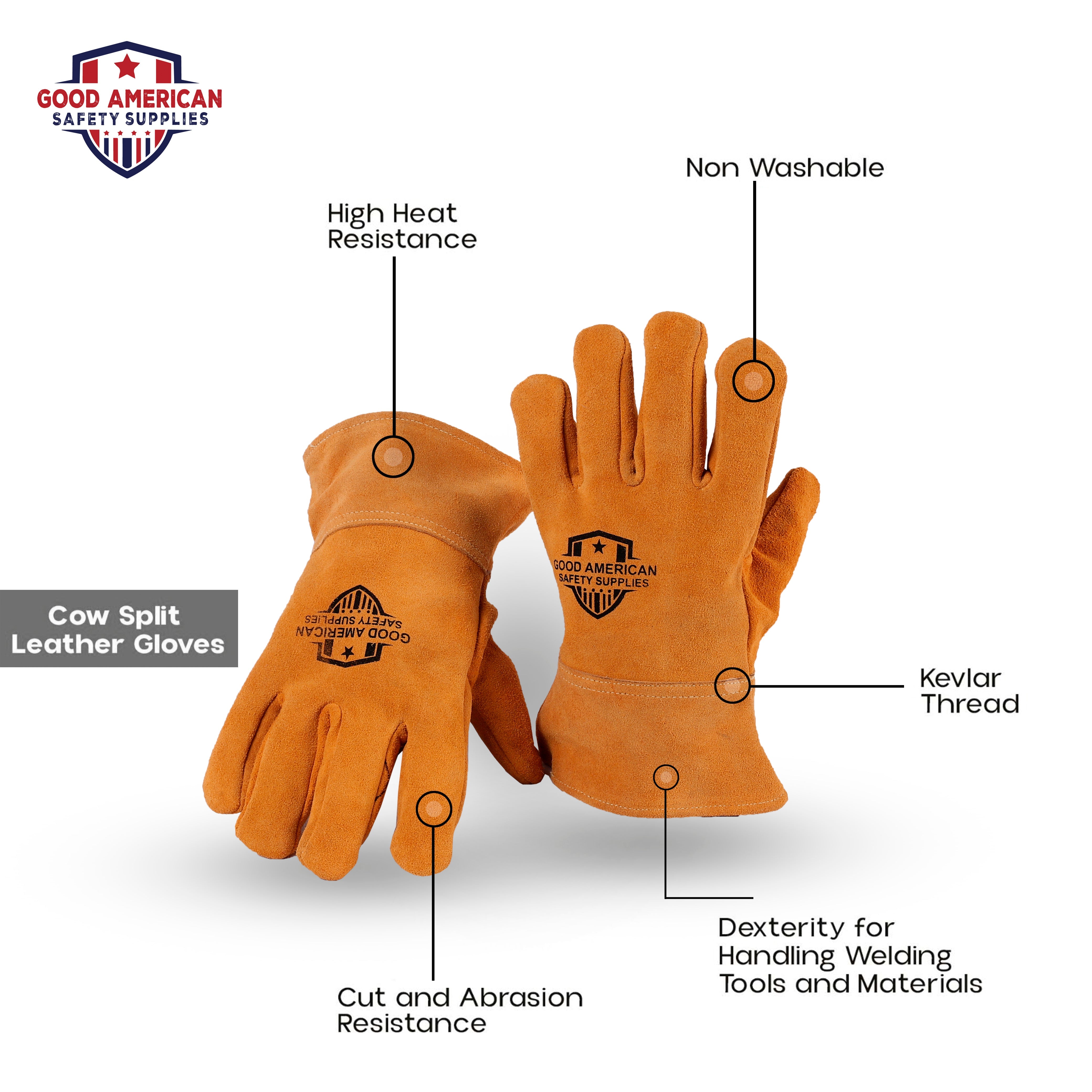 Premium Cow Split Leather Work Gloves Good American Safety Supplies