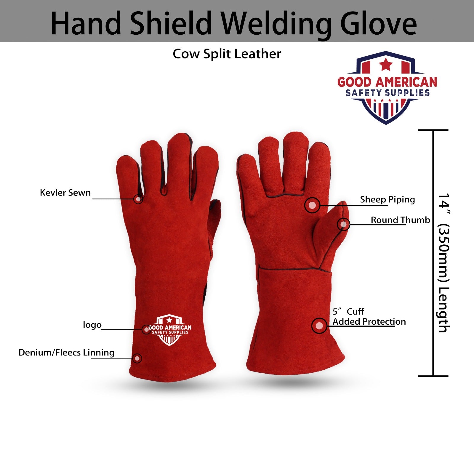 Hand Shield Welding Red Safety Gloves