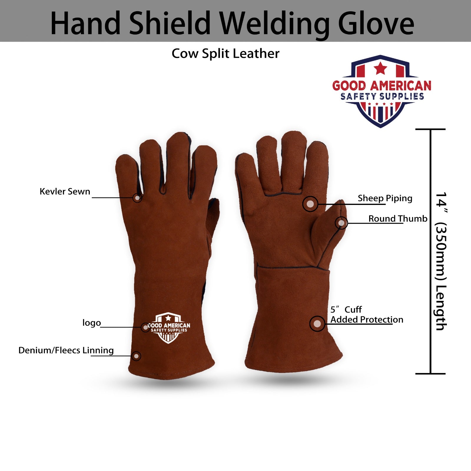 Hand Shield Welding Brown Safety Gloves