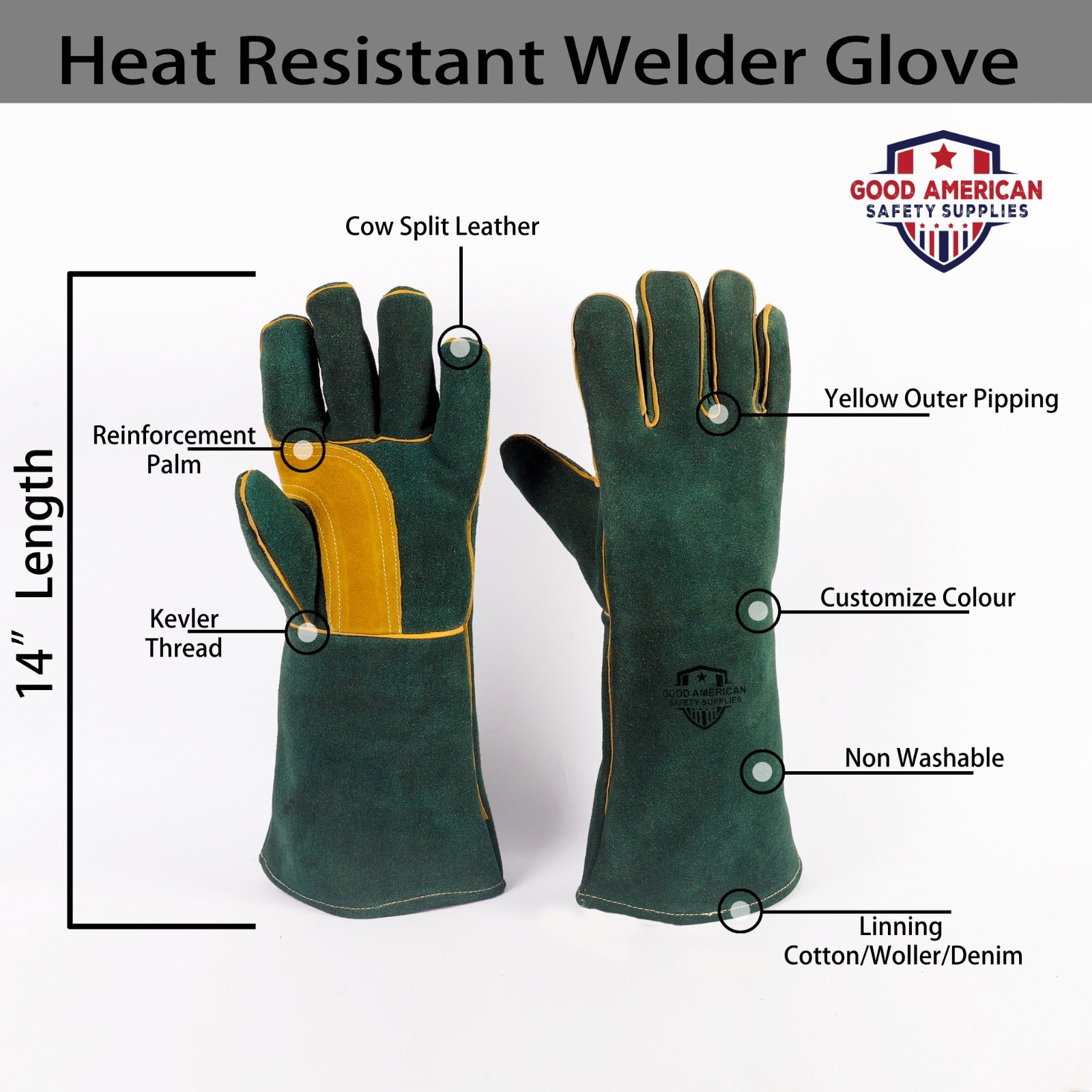 Heat-Resistant Welder Green Gloves
