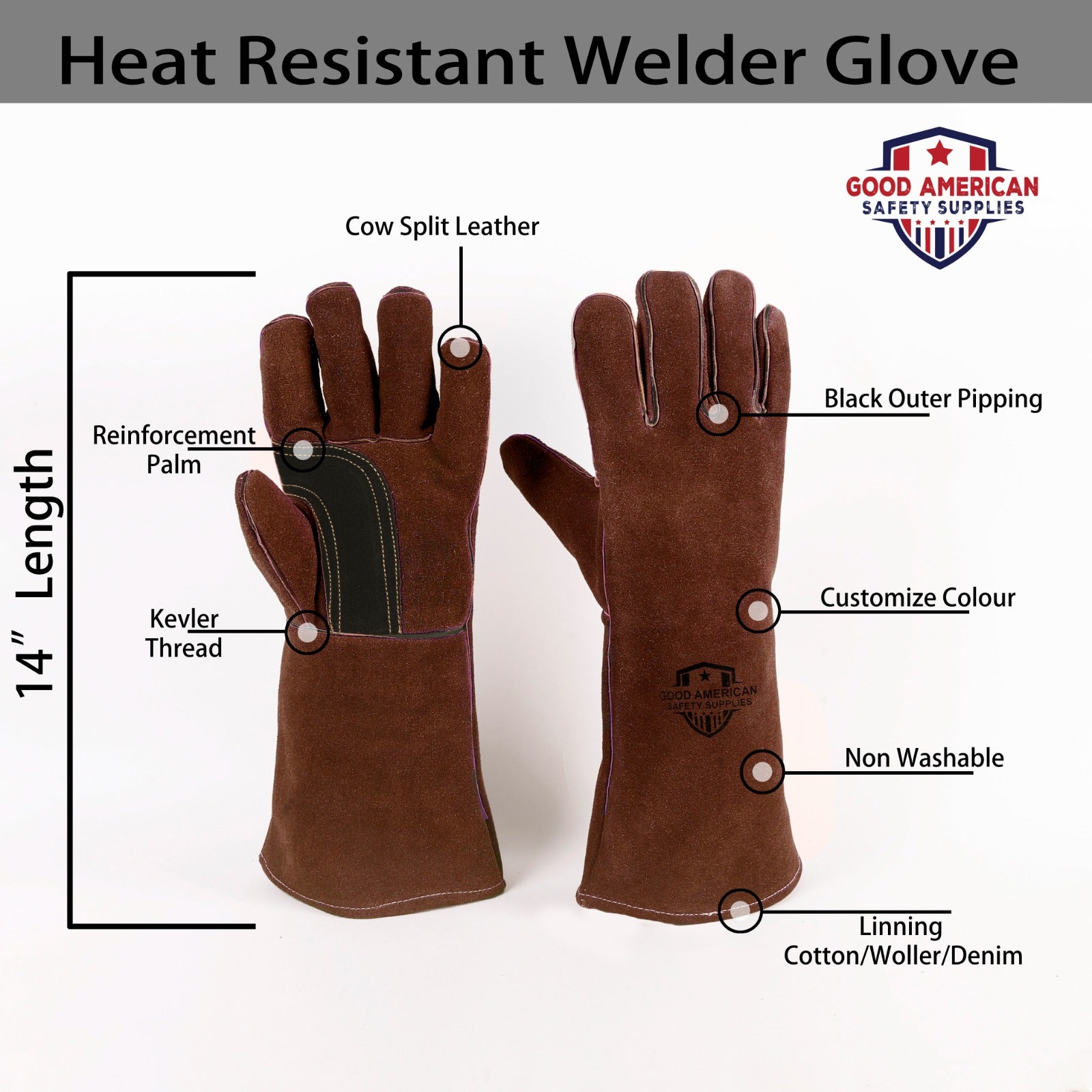Heat-Resistant Welder Brown Gloves