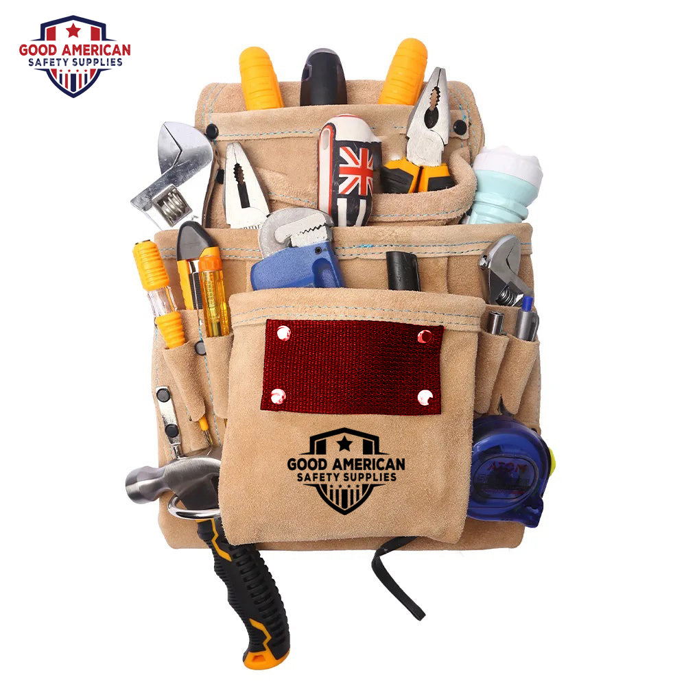 10-Pocket Leather/Nylon Tool Kit – Heavy-Duty Compact Organizer Premium Storage Solution for Tradespeople & Craftsmen Good American Safety Supplies