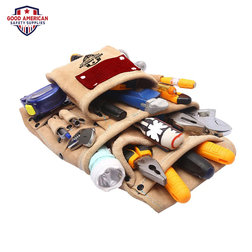 10-Pocket Leather/Nylon Tool Kit – Heavy-Duty Compact Organizer Premium Storage Solution for Tradespeople & Craftsmen Good American Safety Supplies
